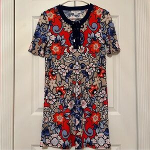 Liz Claiborne Petite Shift Dress Red Blue Floral Office Wear Size Small